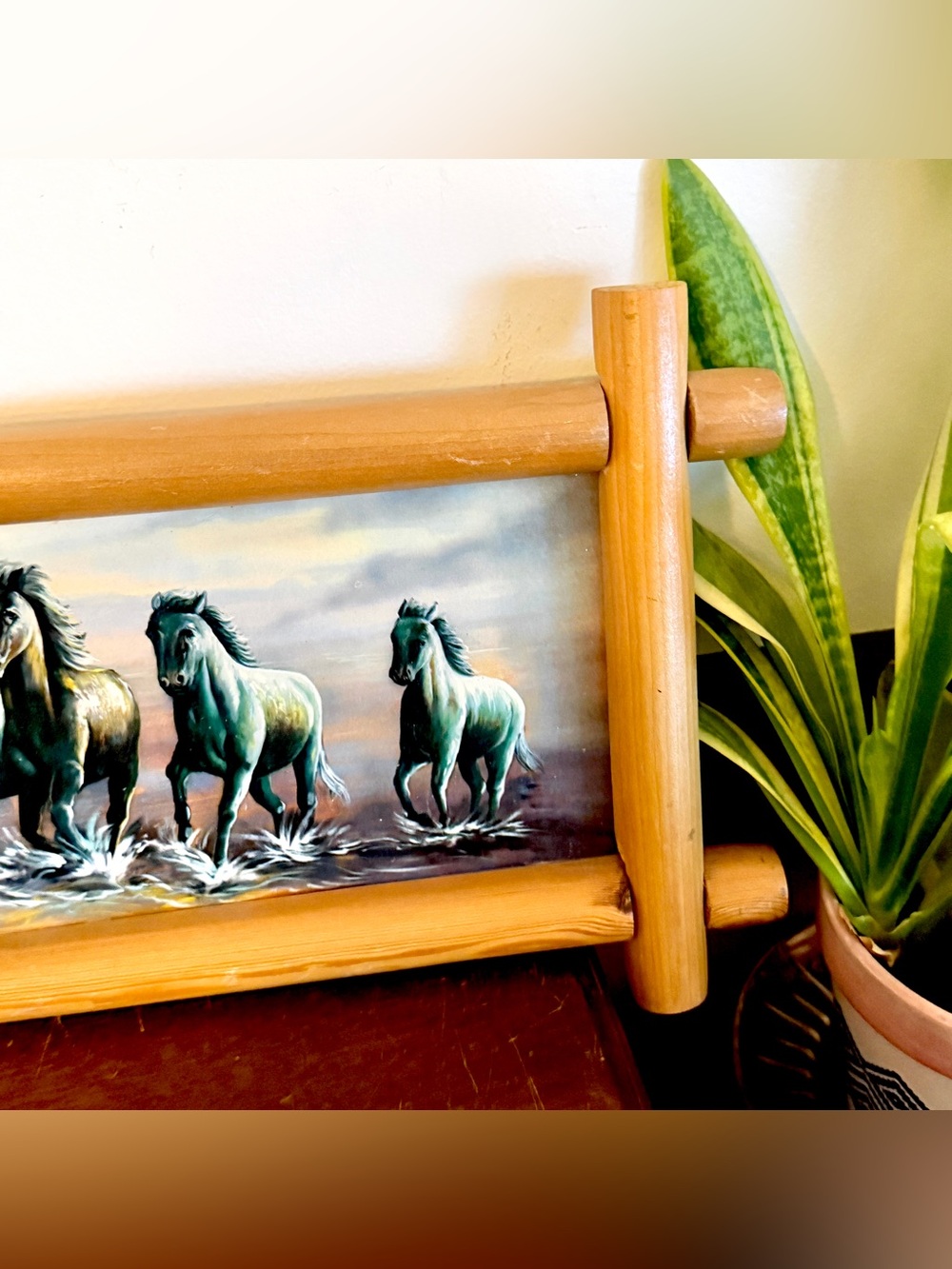 Vintage Running Horses Rustic Wood Frame Wall Art 8x24” Western Cabin Decor - Picture 5 of 10